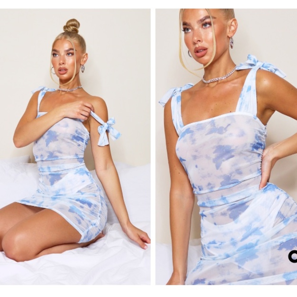 Tie Dye Butterfly Print Mesh Dress